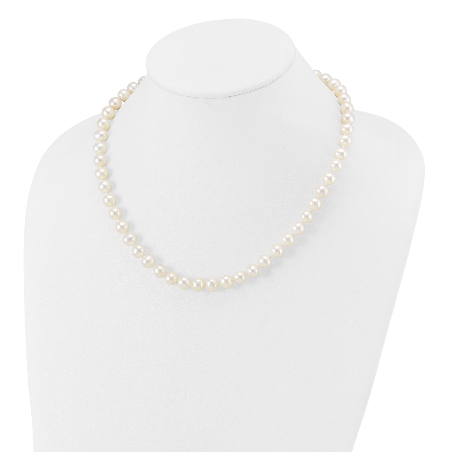 14k White Gold 7-8mm White Near Round Freshwater Cultured Pearl 18 inch Necklace