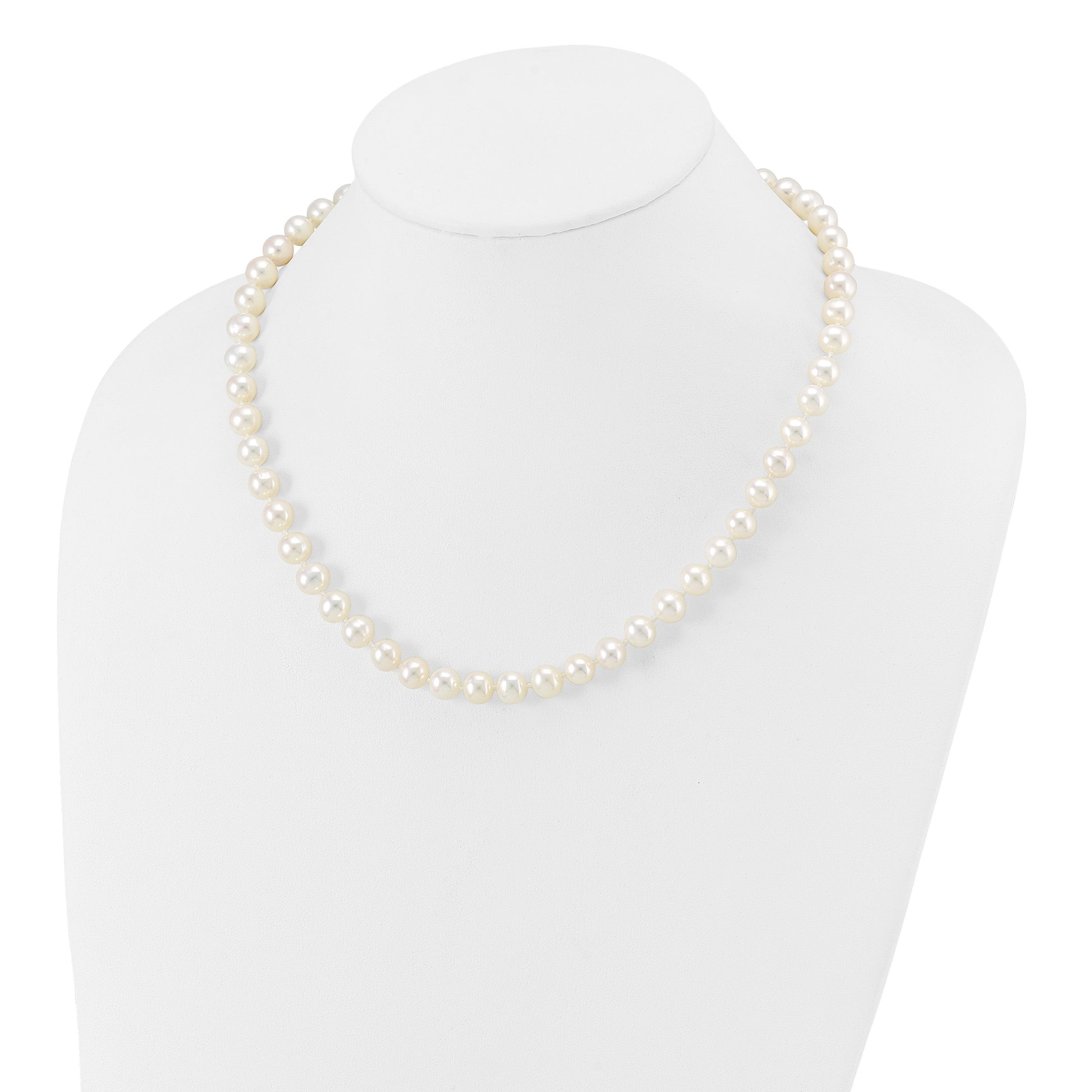 14k White Gold 7-8mm White Near Round Freshwater Cultured Pearl 18 inch Necklace