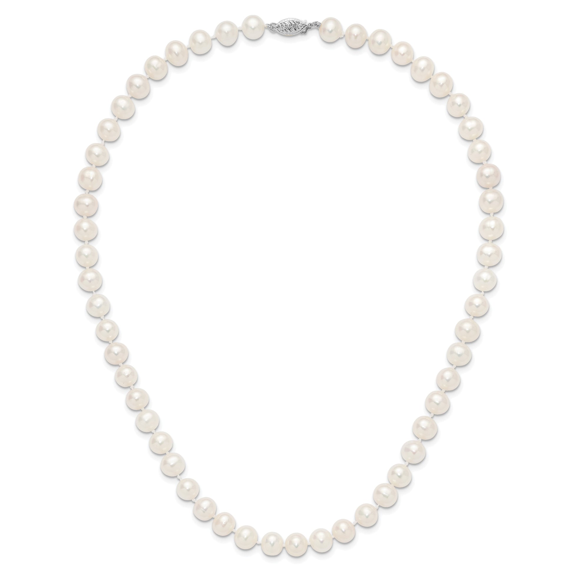 14k White Gold 7-8mm White Near Round Freshwater Cultured Pearl 18 inch Necklace
