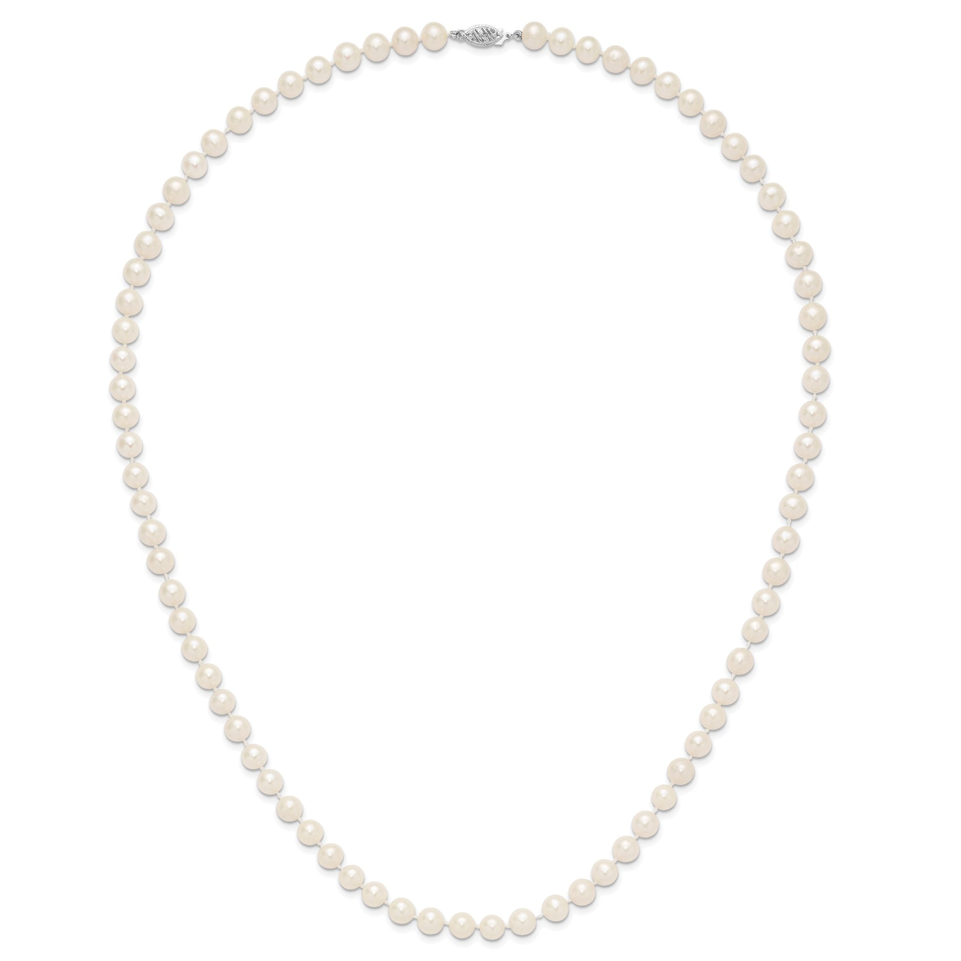 14k White Gold 7-8mm White Near Round Freshwater Cultured Pearl 24 inch Necklace