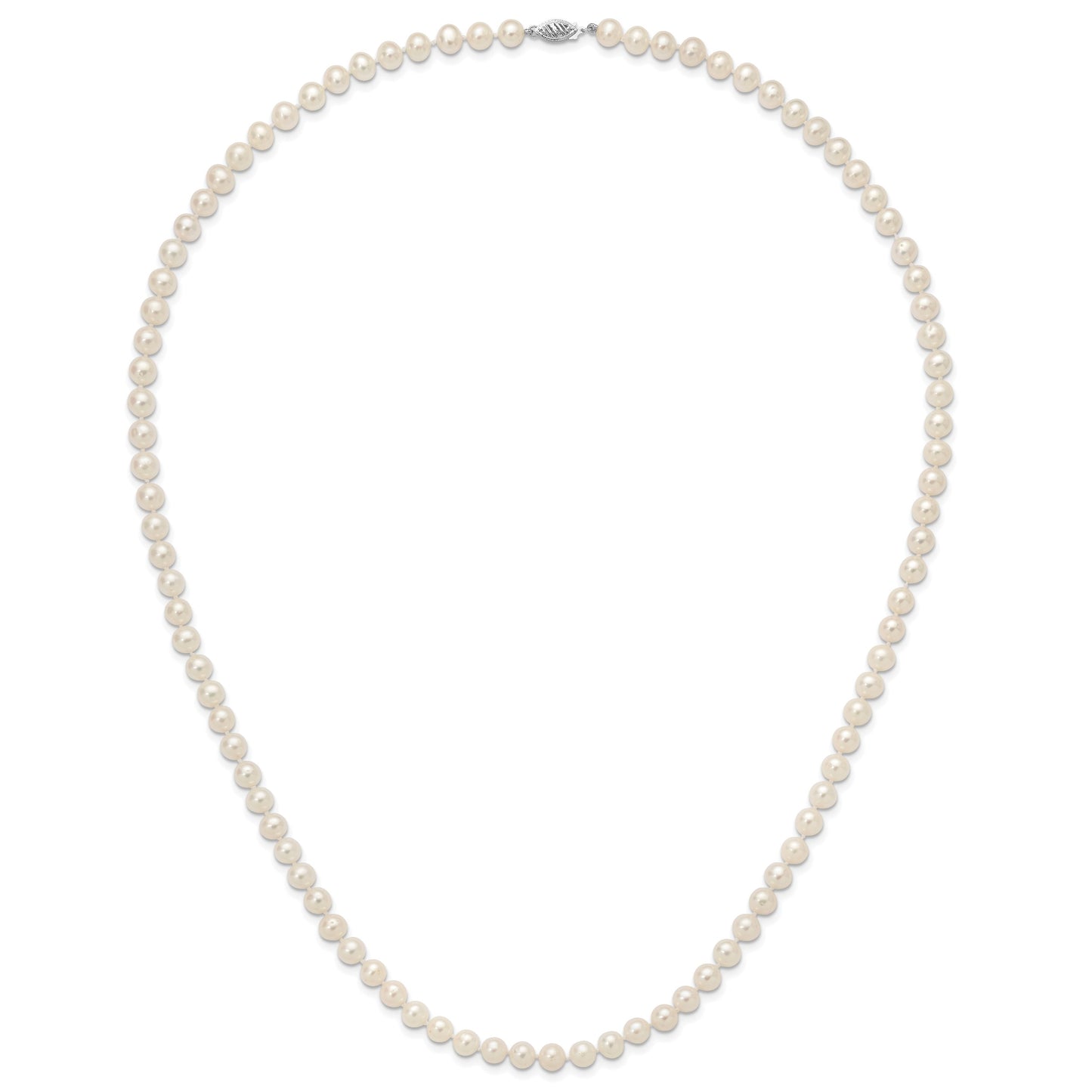 14k White Gold 7-8mm White Near Round Freshwater Cultured Pearl 28 inch Necklace