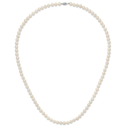 14k White Gold 7-8mm White Near Round Freshwater Cultured Pearl 28 inch Necklace