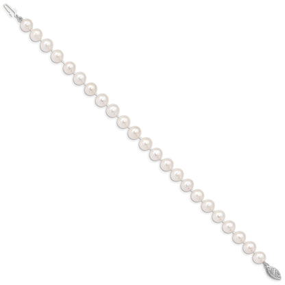 14k White Gold 7-8mm White Near Round Freshwater Cultured Pearl 7.5 inch Bracelet