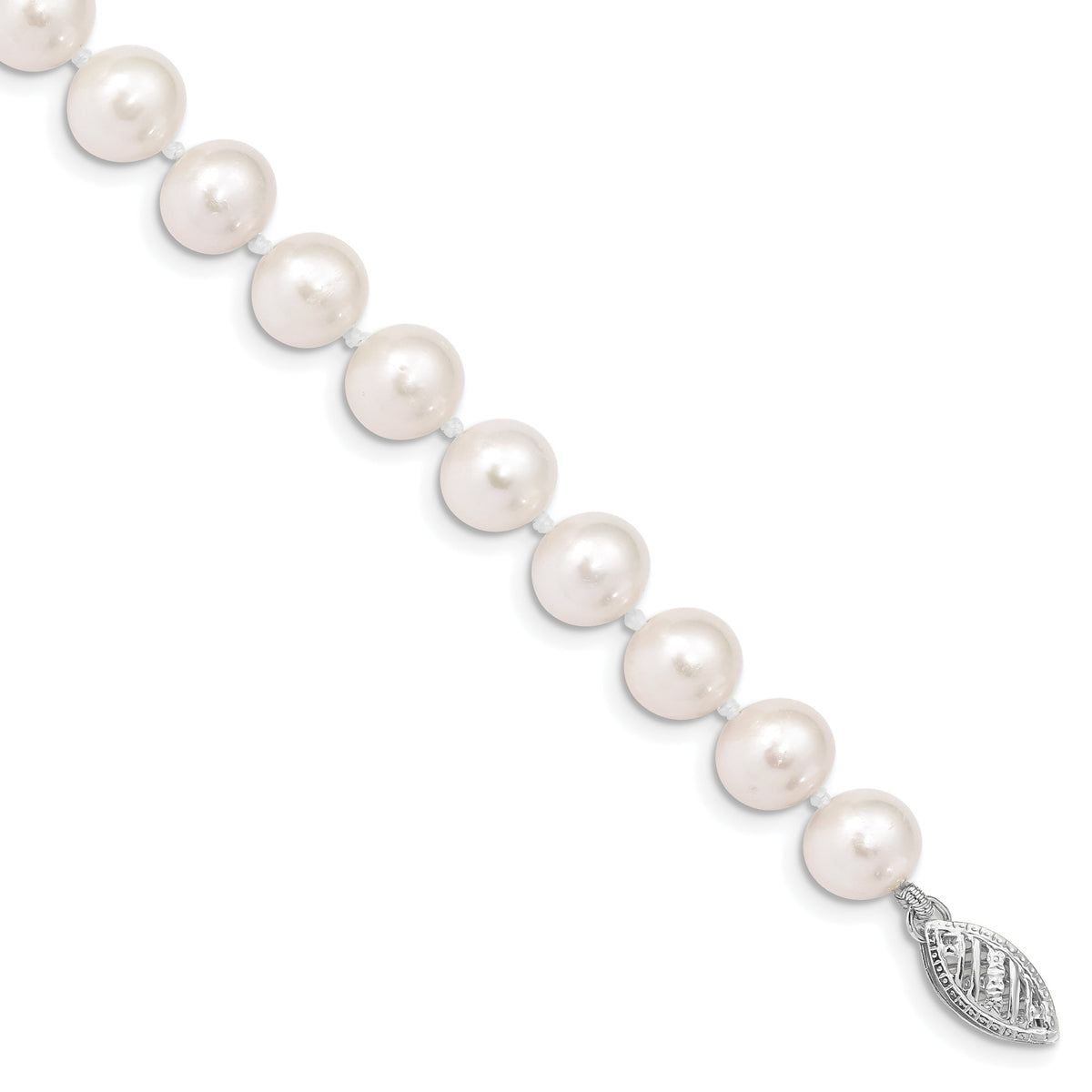 14k White Gold 7-8mm White Near Round  Freshwater Cultured Pearl 8.25 inch Bracelet