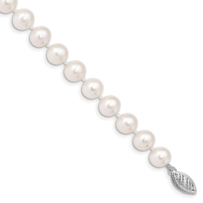 14k White Gold 7-8mm White Near Round  Freshwater Cultured Pearl 8.25 inch Bracelet