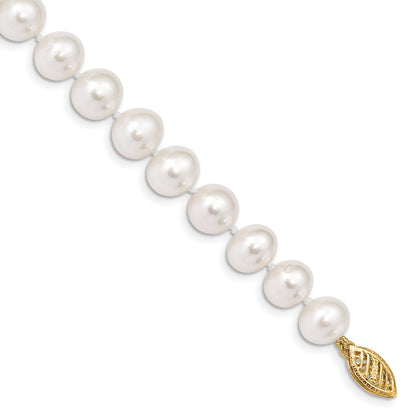 14k 8-9mm White Near Round Freshwater Cultured Pearl 8.25 inch Bracelet
