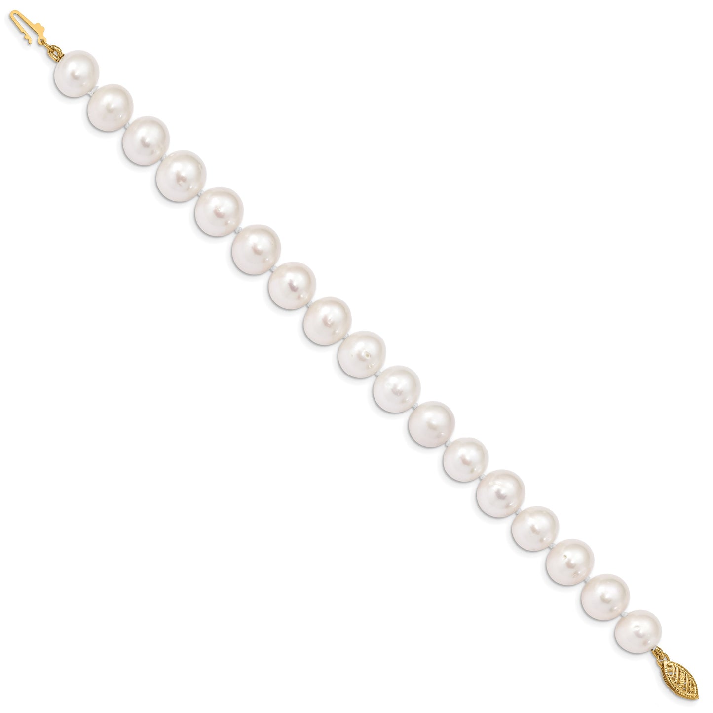 14k 10-11mm White Near-Round Freshwater Cultured Pearl 7.5 inch Bracelet