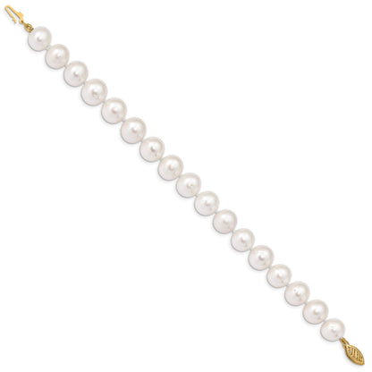 14k 10-11mm White Near-Round Freshwater Cultured Pearl 7.5 inch Bracelet
