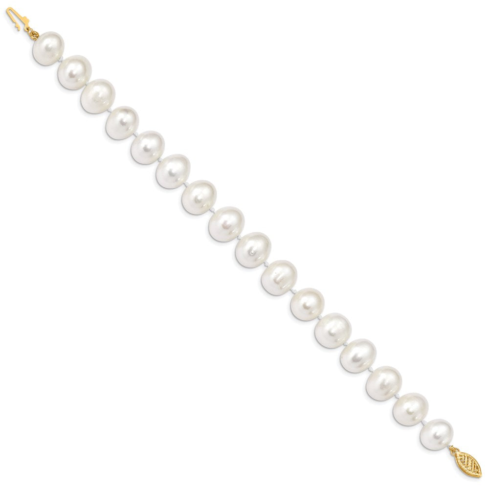 14k 11-12mm White Near-Round Freshwater Cultured Pearl 7.5 inch Bracelet