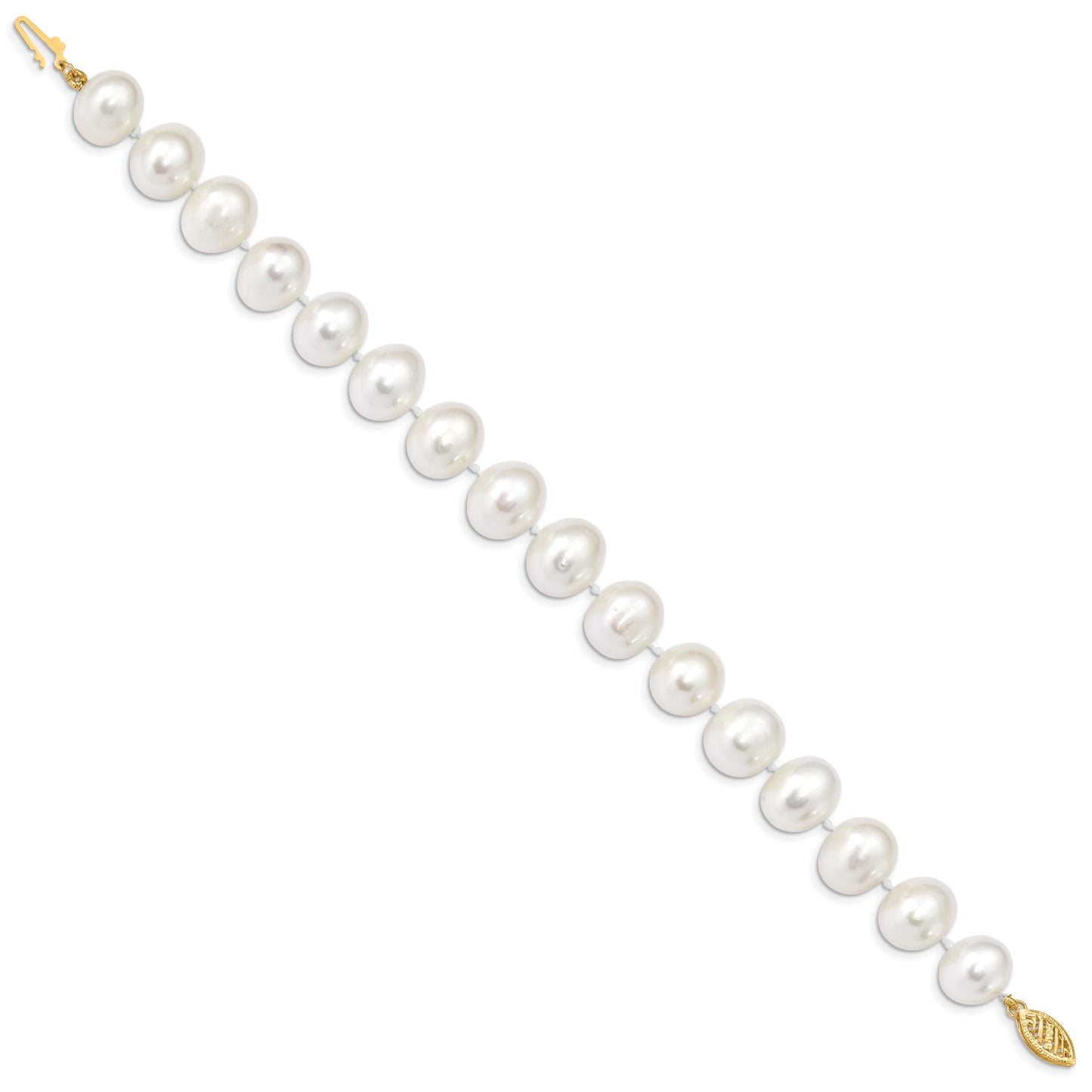 14k 11-12mm White Near-Round Freshwater Cultured Pearl 7.5 inch Bracelet
