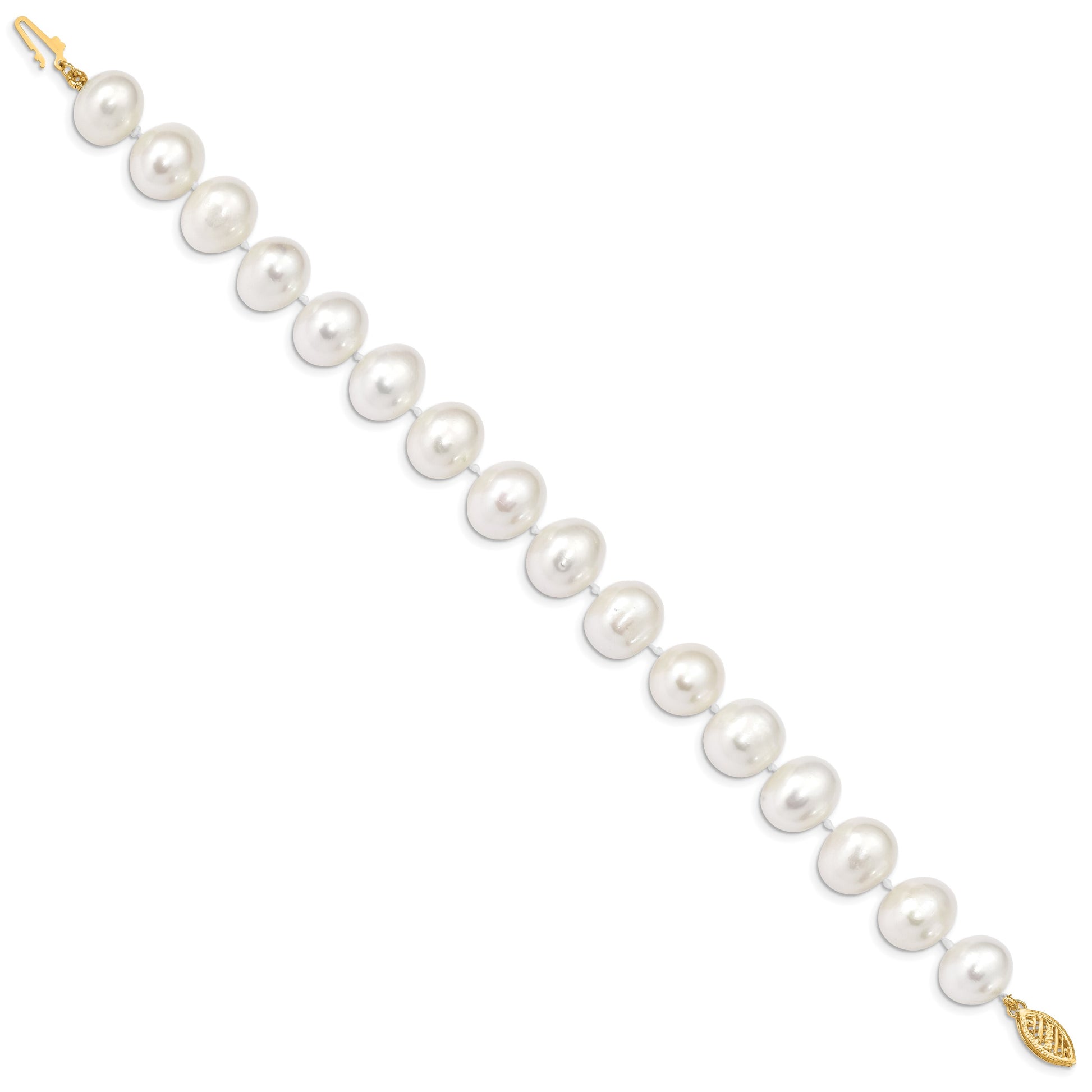 14k 11-12mm White Near Round Freshwater Cultured Pearl 8.25 inch Bracelet