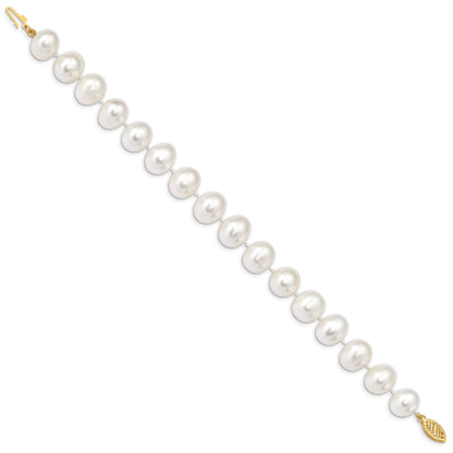 14k 11-12mm White Near Round Freshwater Cultured Pearl 8.25 inch Bracelet