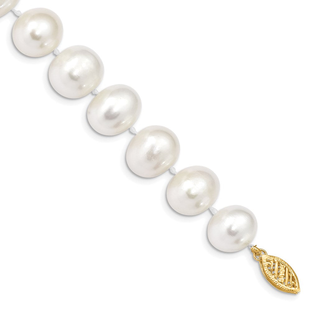 14k 11-12mm White Near Round Freshwater Cultured Pearl 8.25 inch Bracelet