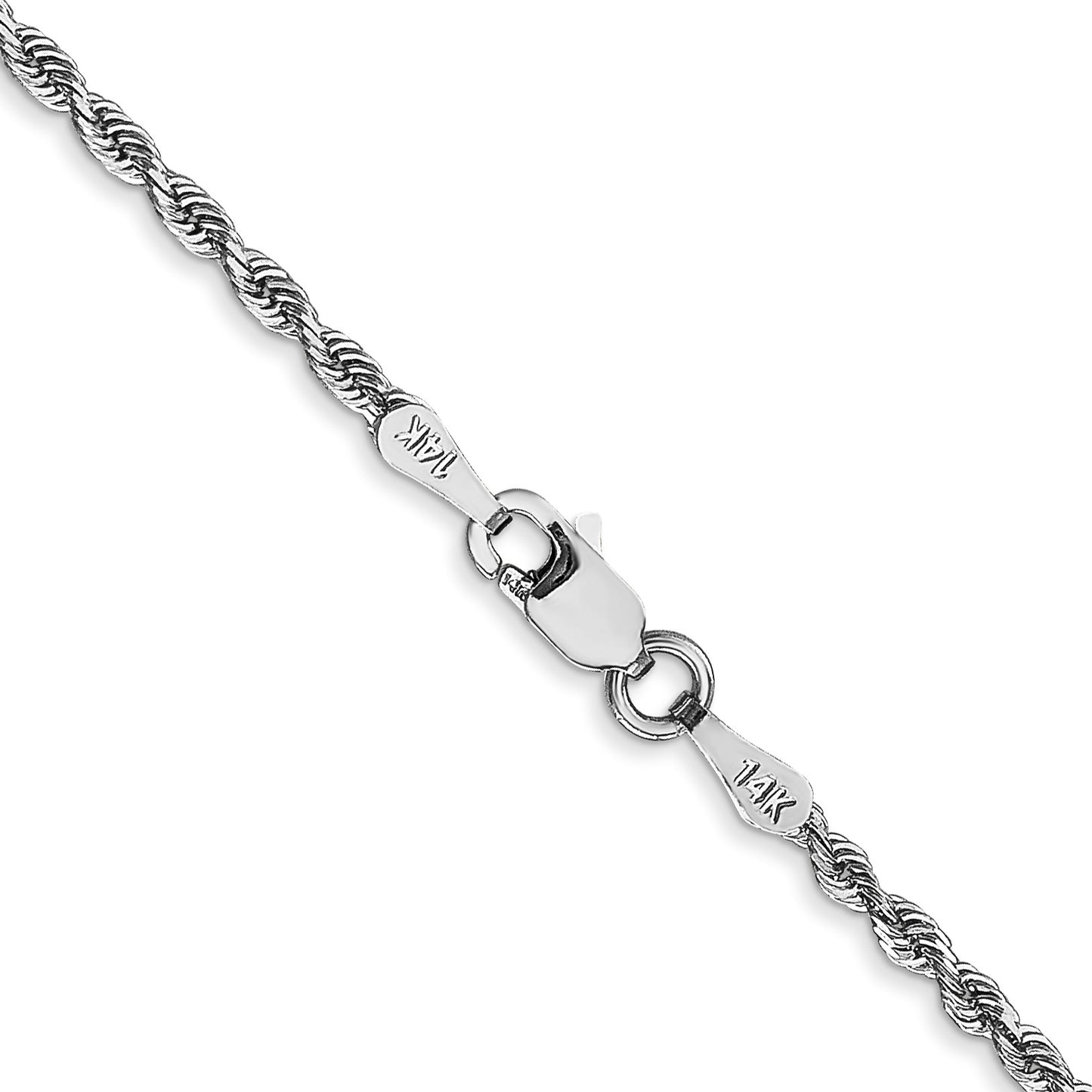 14K White Gold 22 Inch 2mm Diamond-cut Quadruple Rope Lobster Clasp Chain