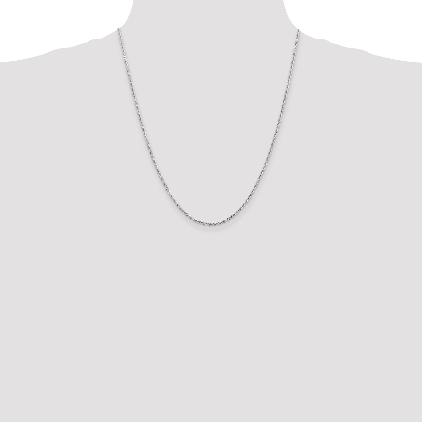 14K White Gold 22 Inch 2mm Diamond-cut Quadruple Rope Lobster Clasp Chain