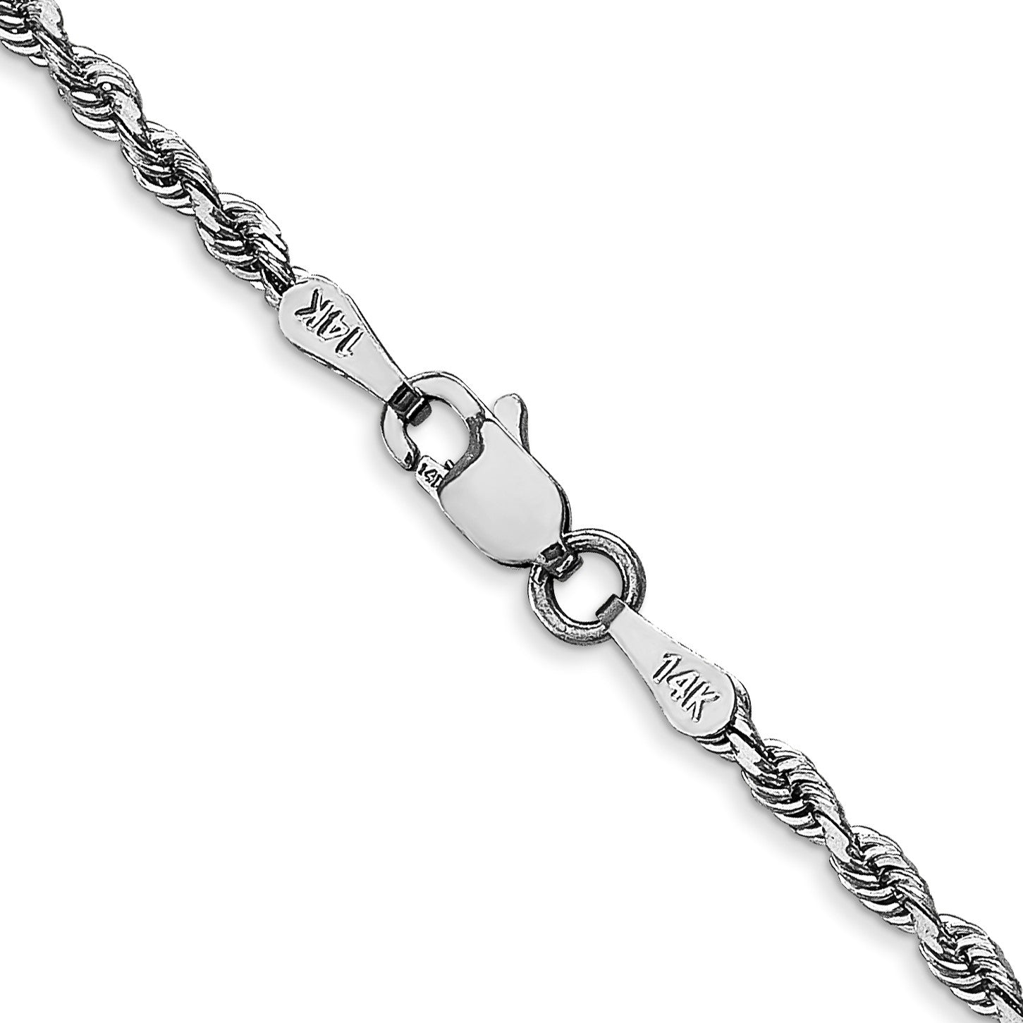 14K White Gold 16 Inch 2.25mm Diamond-cut Quadruple Rope Lobster Clasp Chain