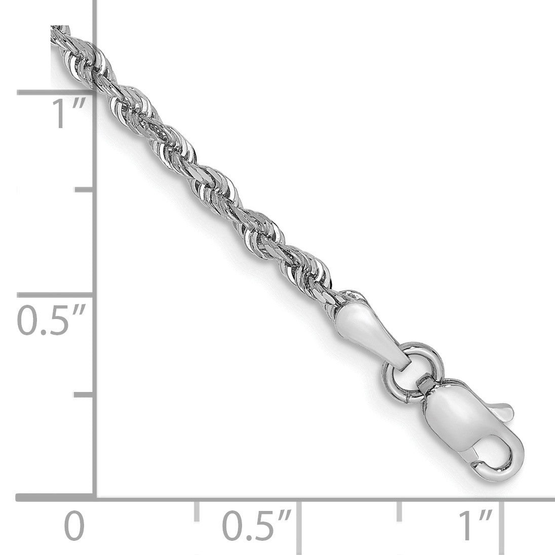 14K White Gold 7 Inch 2.25mm Diamond-cut Quadruple Rope Lobster Clasp Chain