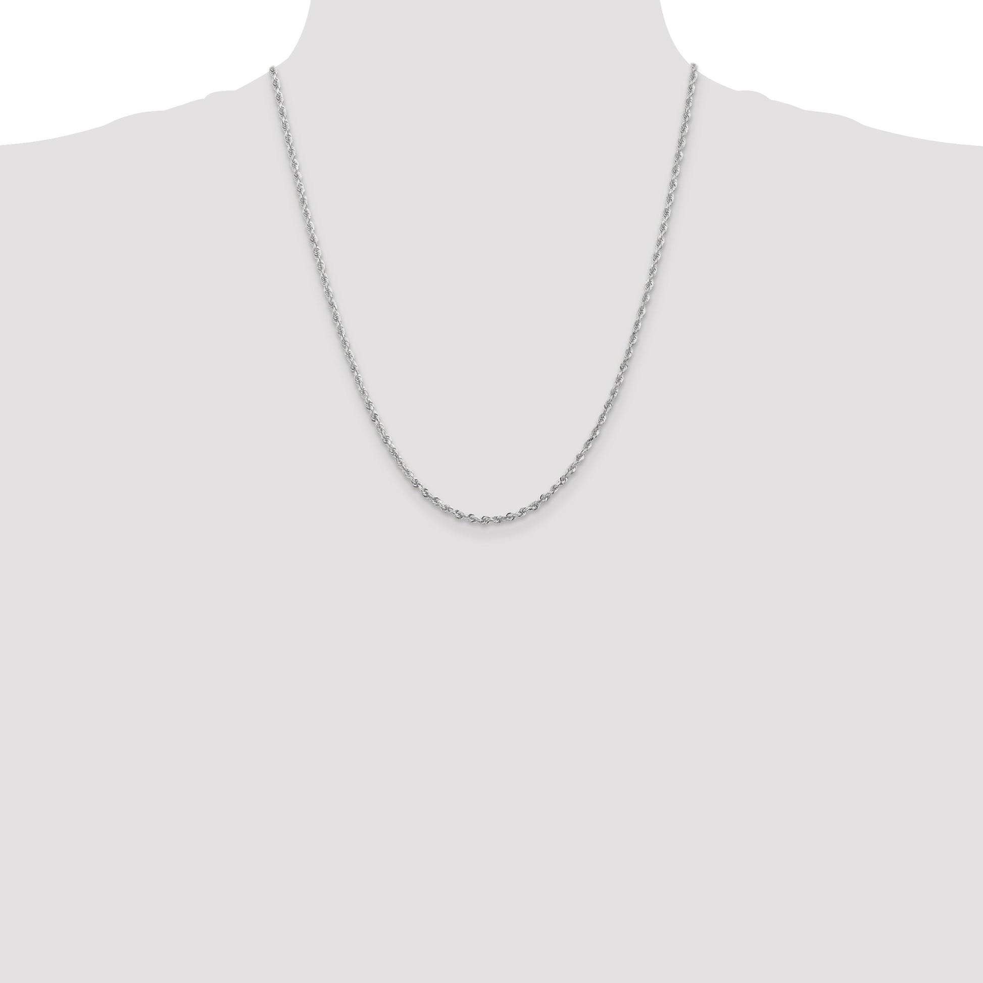 14K White Gold 22 Inch 2.75mm Diamond-cut Quadruple Rope Lobster Clasp Chain