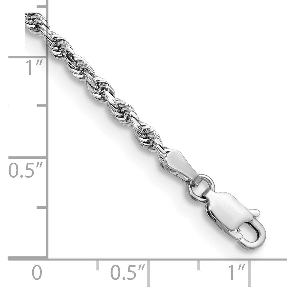 14K White Gold 8 Inch 2.75mm Diamond-cut Quadruple Rope Lobster Clasp Chain