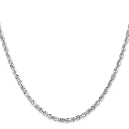 14K White Gold 20 Inch 3mm Diamond-cut Quadruple Rope Lobster Clasp Chain