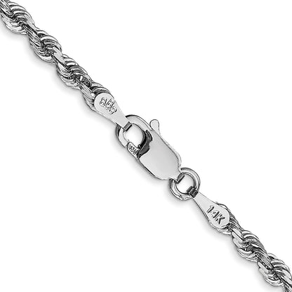 14K White Gold 24 Inch 3mm Diamond-cut Quadruple Rope Lobster Clasp Chain