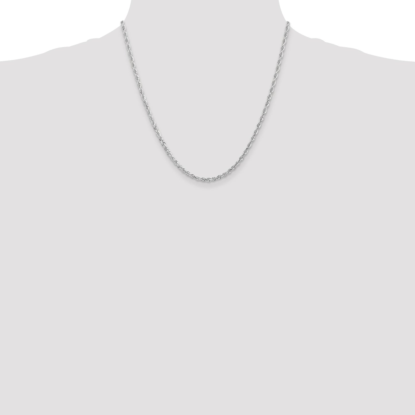 14K White Gold 20 Inch 3mm Diamond-cut Quadruple Rope Lobster Clasp Chain
