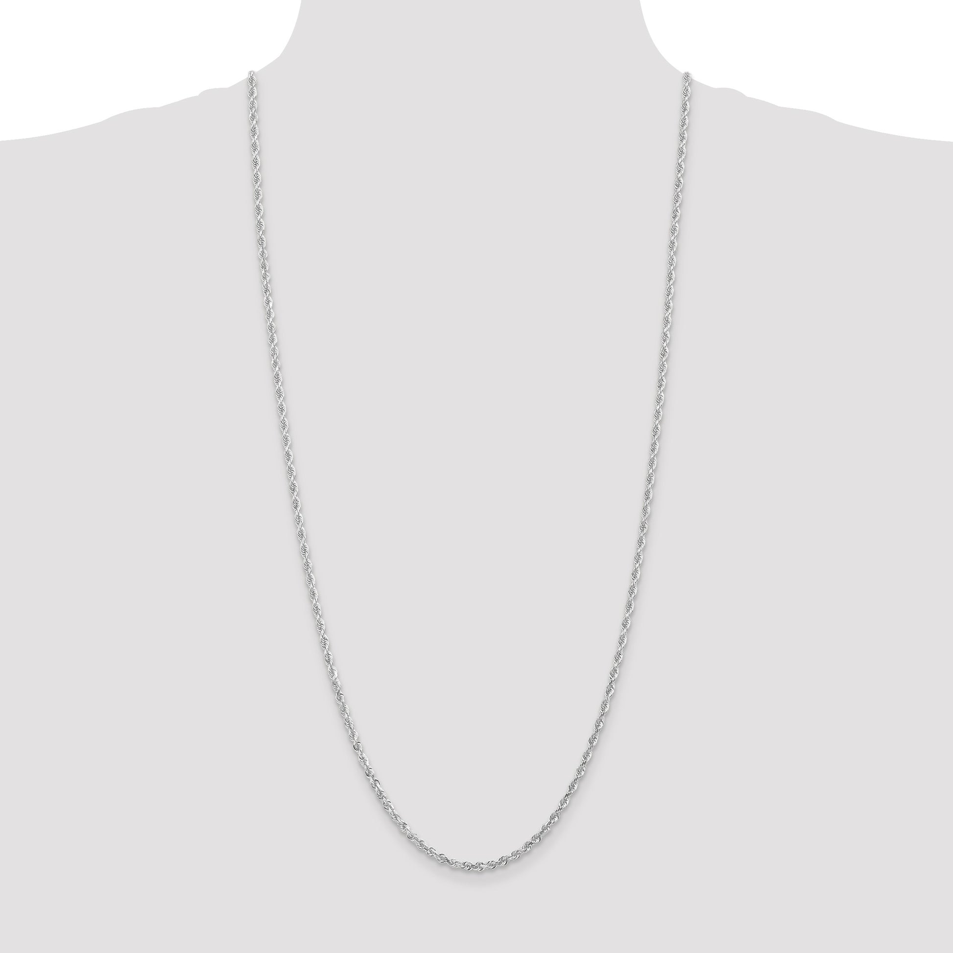 14K White Gold 30 Inch 3mm Diamond-cut Quadruple Rope Lobster Clasp Chain