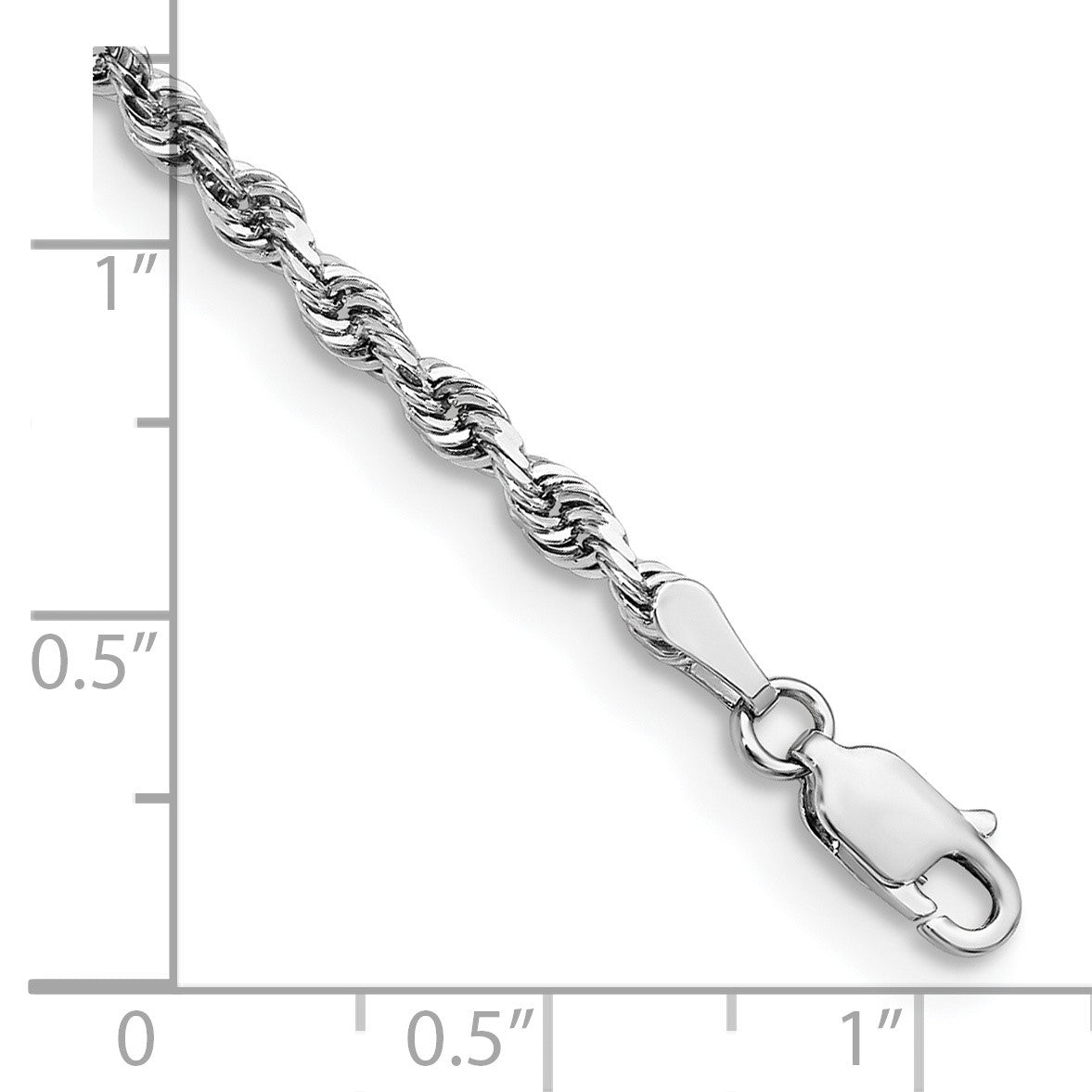 14K White Gold 7 Inch 3mm Diamond-cut Quadruple Rope Lobster Clasp Chain