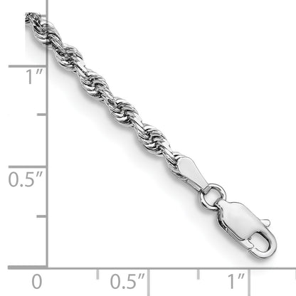 14K White Gold 9 Inch 3mm Diamond-cut Quadruple Rope Lobster Clasp Chain