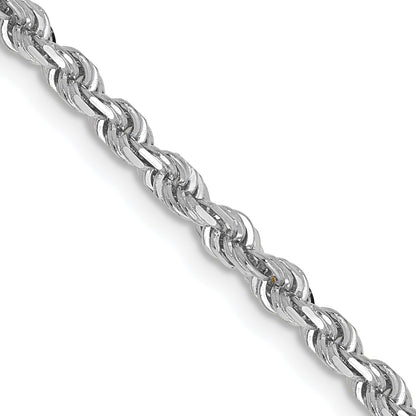 14K White Gold 20 Inch 3mm Diamond-cut Quadruple Rope Lobster Clasp Chain