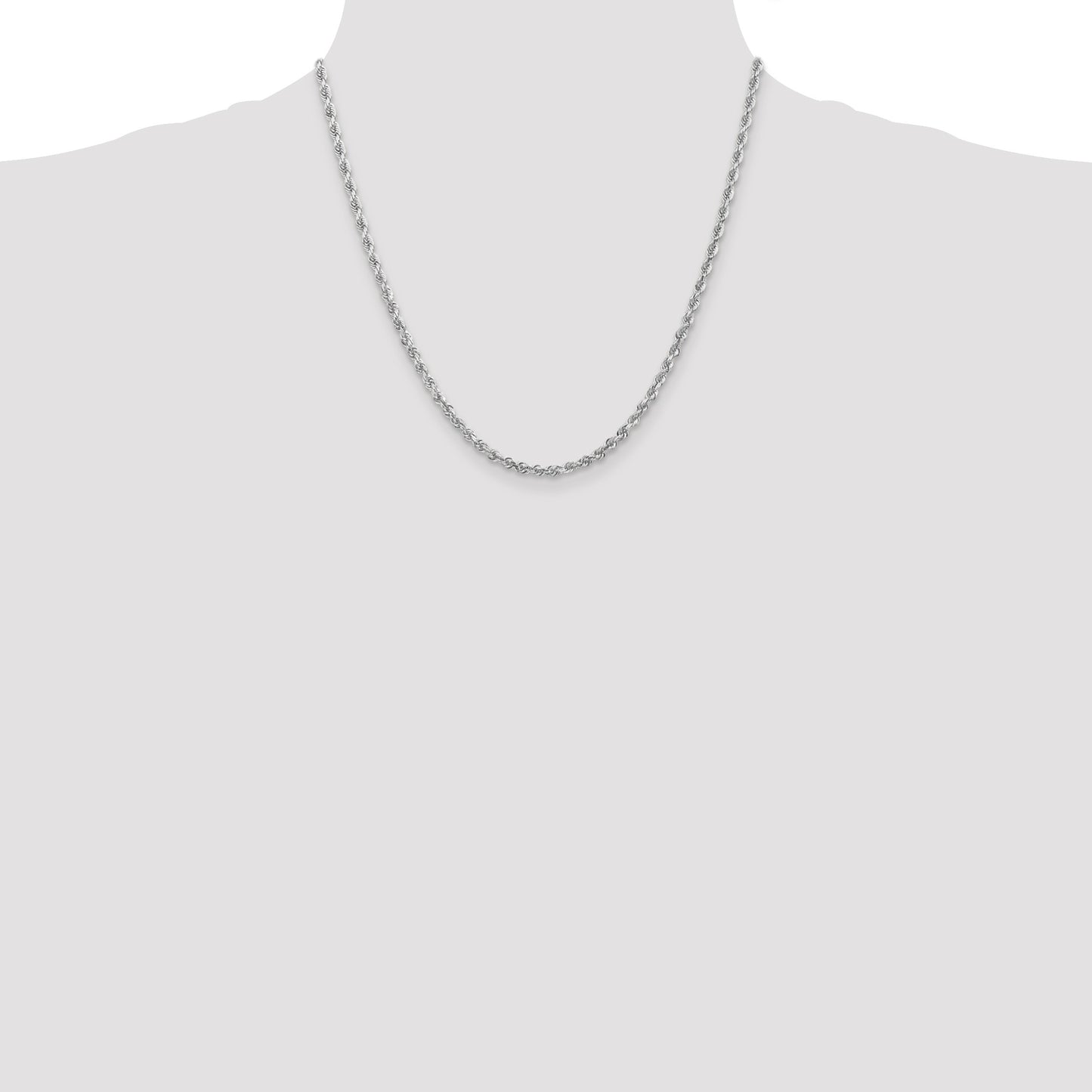14K White Gold 20 Inch 3.35mm Diamond-cut Quadruple Rope Lobster Clasp Chain