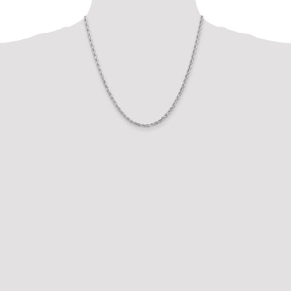 14K White Gold 20 Inch 3.35mm Diamond-cut Quadruple Rope Lobster Clasp Chain