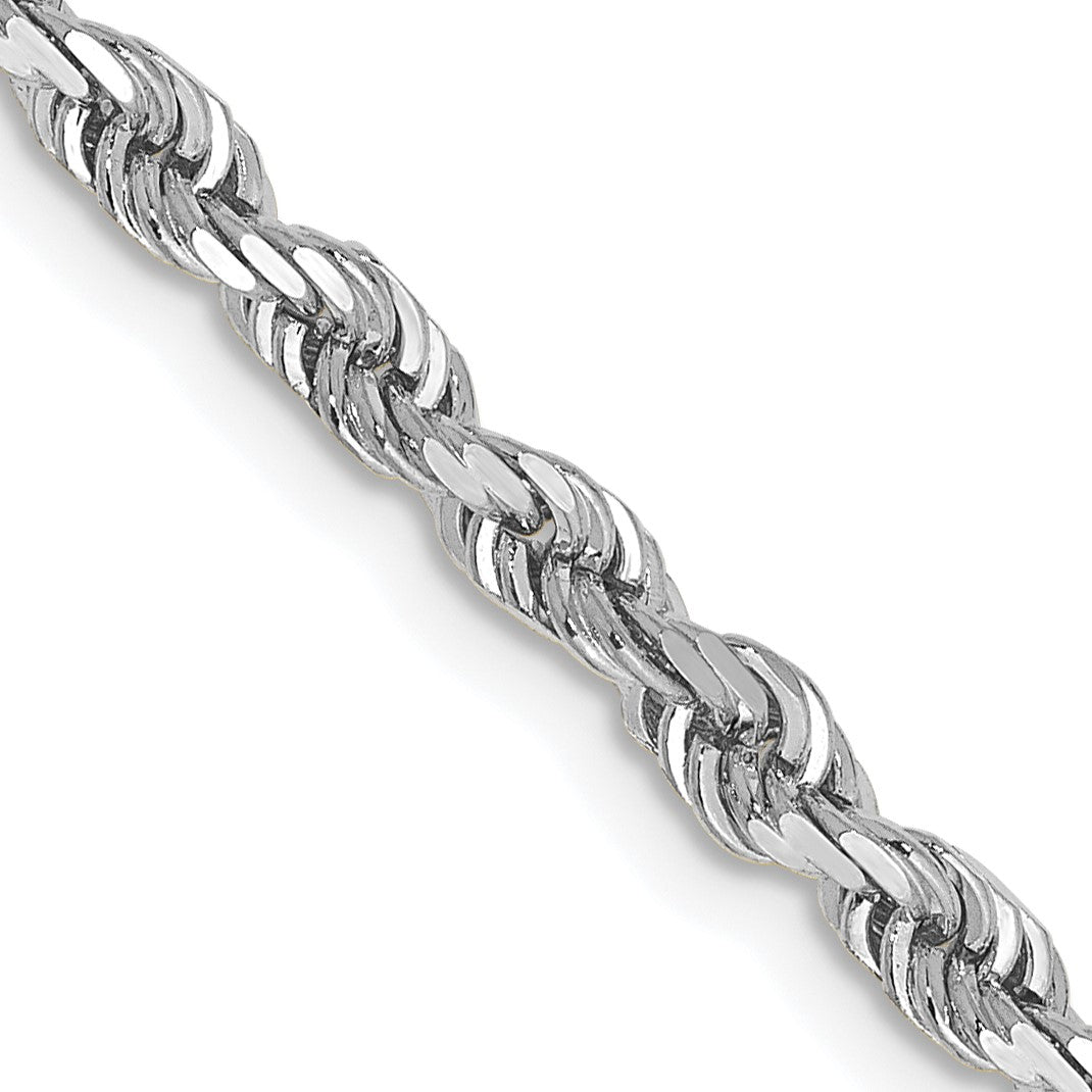 14K White Gold 22 Inch 3.35mm Diamond-cut Quadruple Rope Lobster Clasp Chain