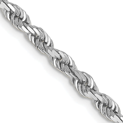 14K White Gold 22 Inch 3.35mm Diamond-cut Quadruple Rope Lobster Clasp Chain