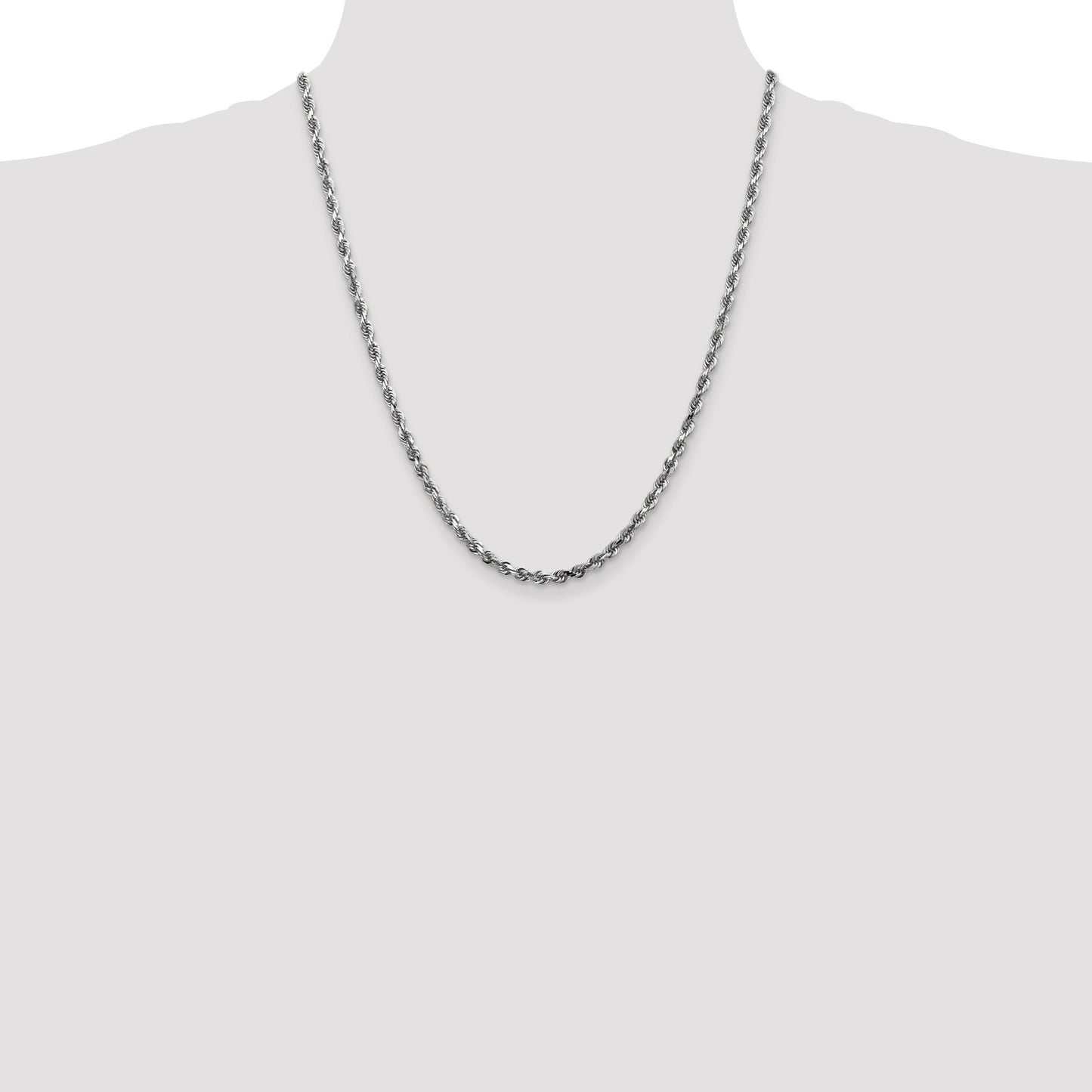 14K White Gold 22 Inch 4mm Diamond-cut Quadruple Rope Lobster Clasp Chain