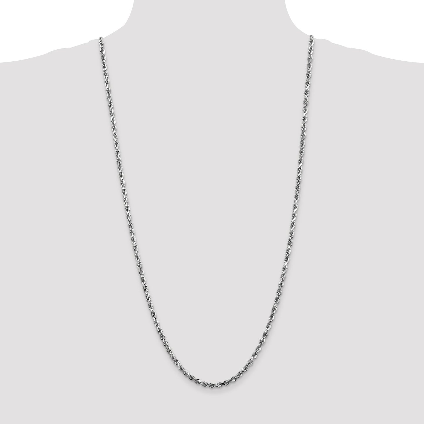 14K White Gold 30 Inch 4mm Diamond-cut Quadruple Rope Lobster Clasp Chain