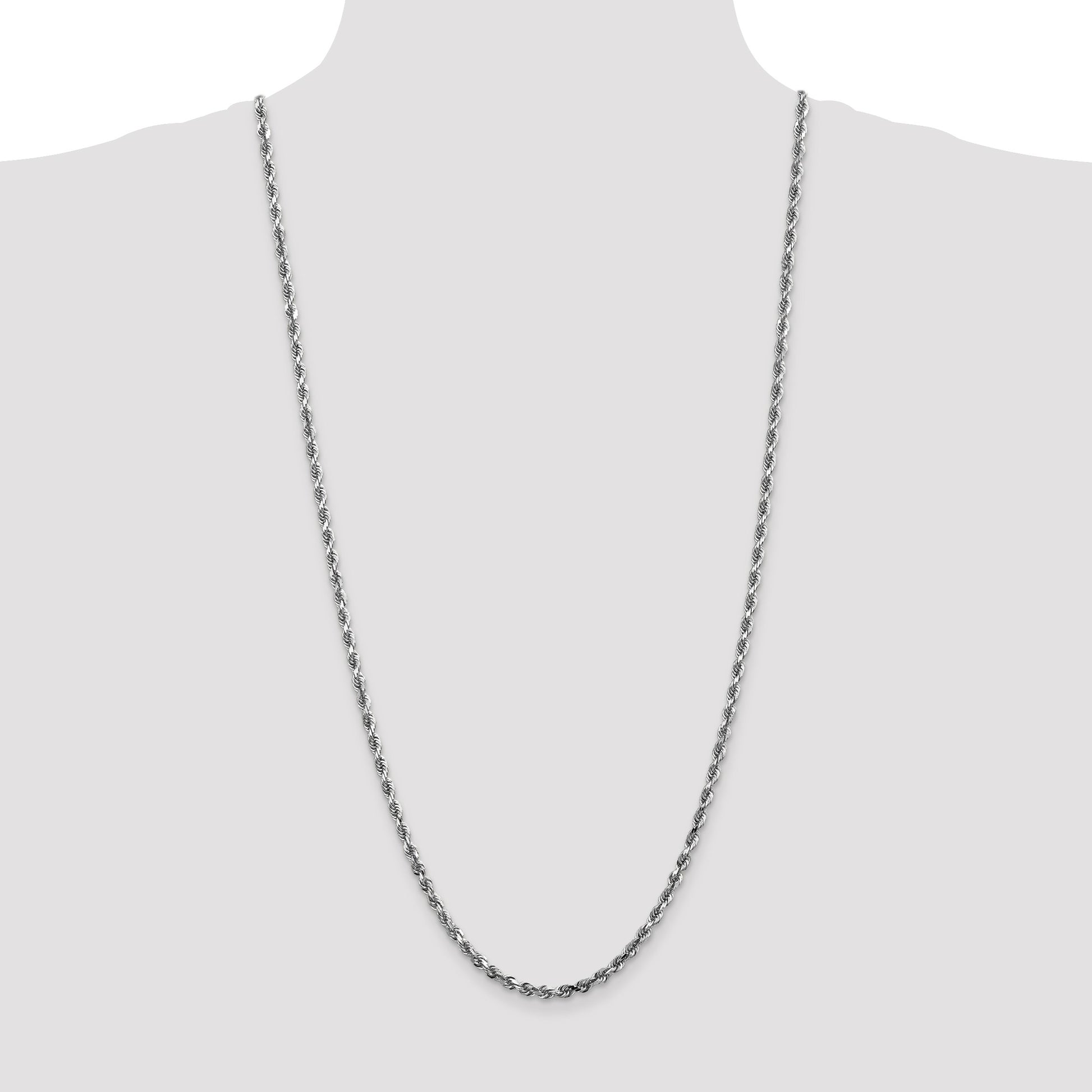 14K White Gold 30 Inch 4mm Diamond-cut Quadruple Rope Lobster Clasp Chain