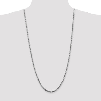 14K White Gold 30 Inch 4mm Diamond-cut Quadruple Rope Lobster Clasp Chain