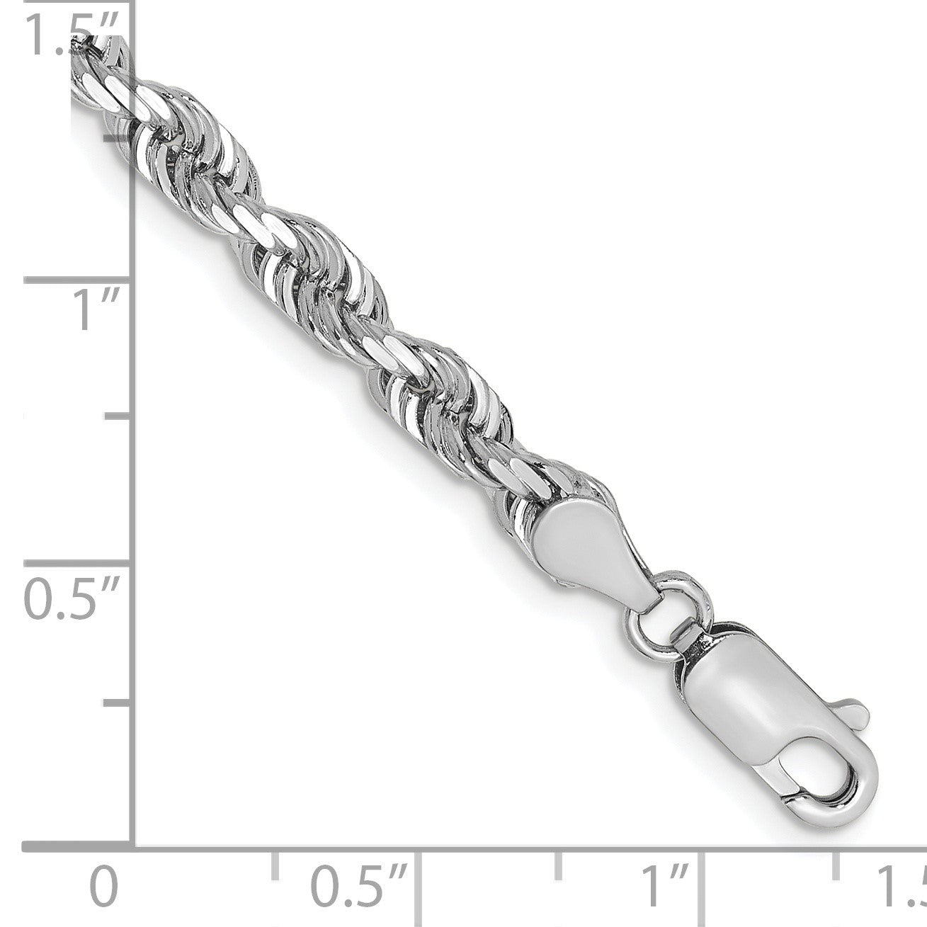 14K White Gold 8 Inch 4.5mm Diamond-cut Quadruple Rope Lobster Clasp Chain