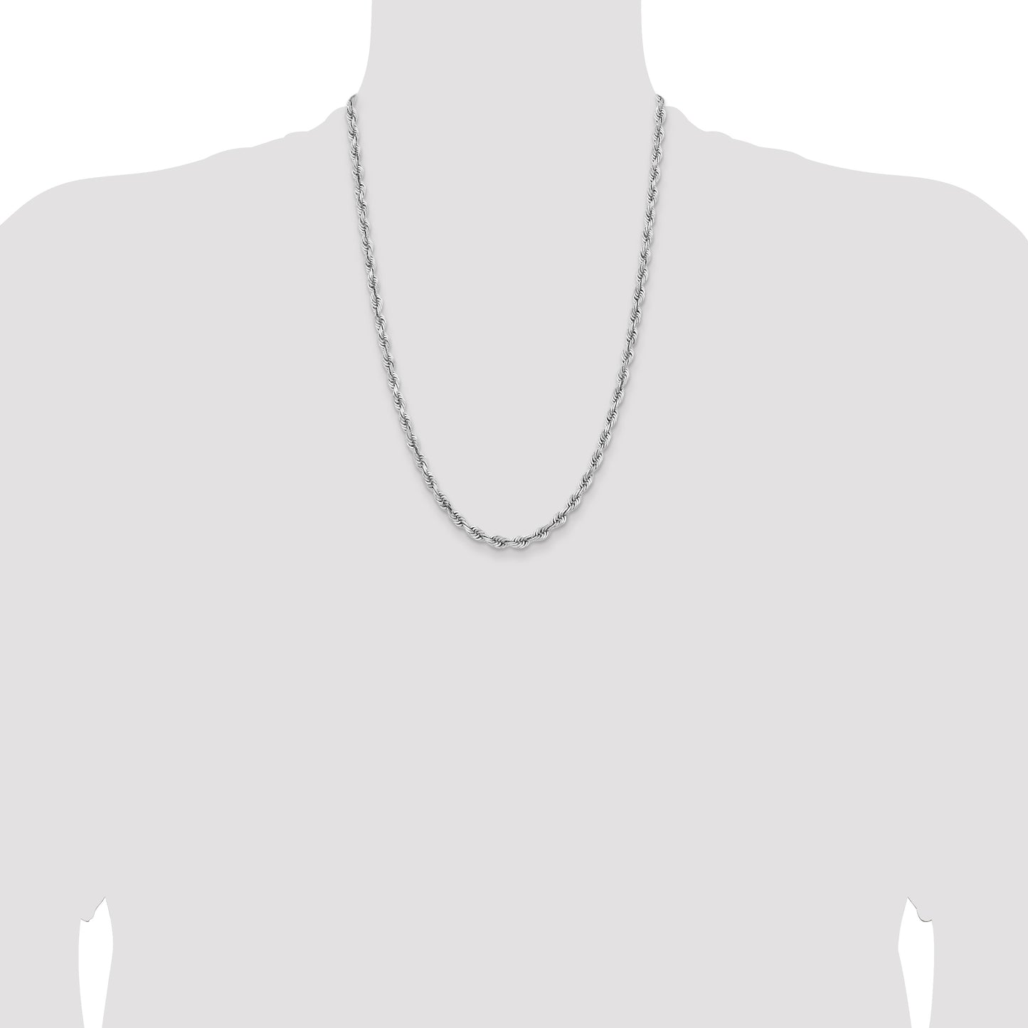 14K White Gold 24 Inch 5mm Diamond-cut Quadruple Rope Lobster Clasp Chain