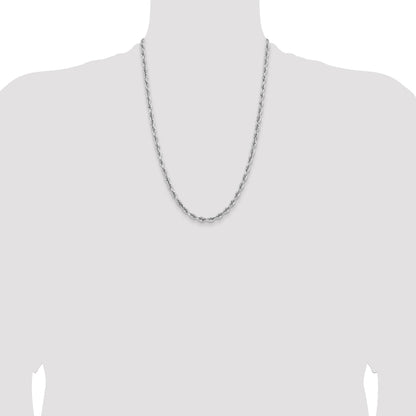 14K White Gold 24 Inch 5mm Diamond-cut Quadruple Rope Lobster Clasp Chain