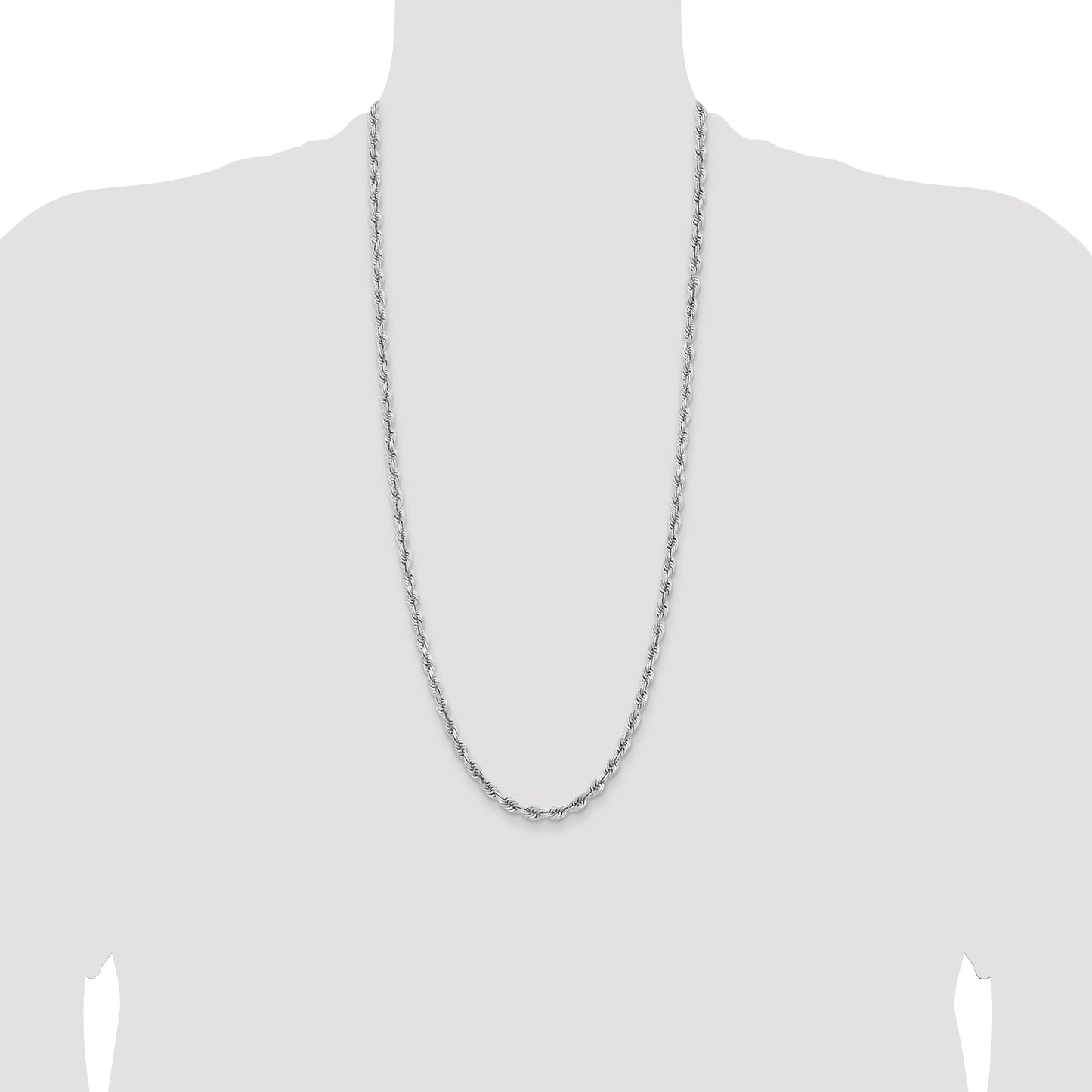 14K White Gold 30 Inch 5mm Diamond-cut Quadruple Rope Lobster Clasp Chain