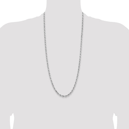 14K White Gold 30 Inch 5mm Diamond-cut Quadruple Rope Lobster Clasp Chain