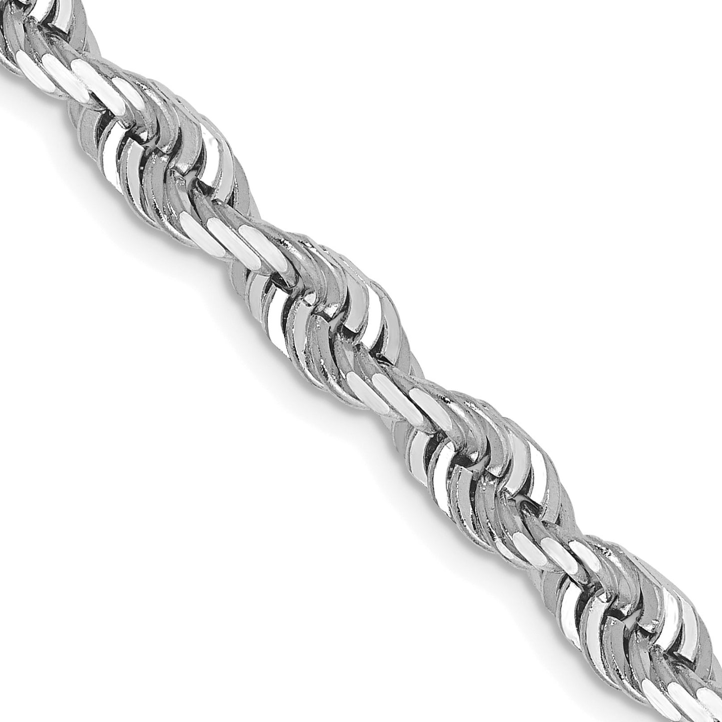 14K White Gold 22 Inch 5mm Diamond-cut Quadruple Rope Lobster Clasp Chain