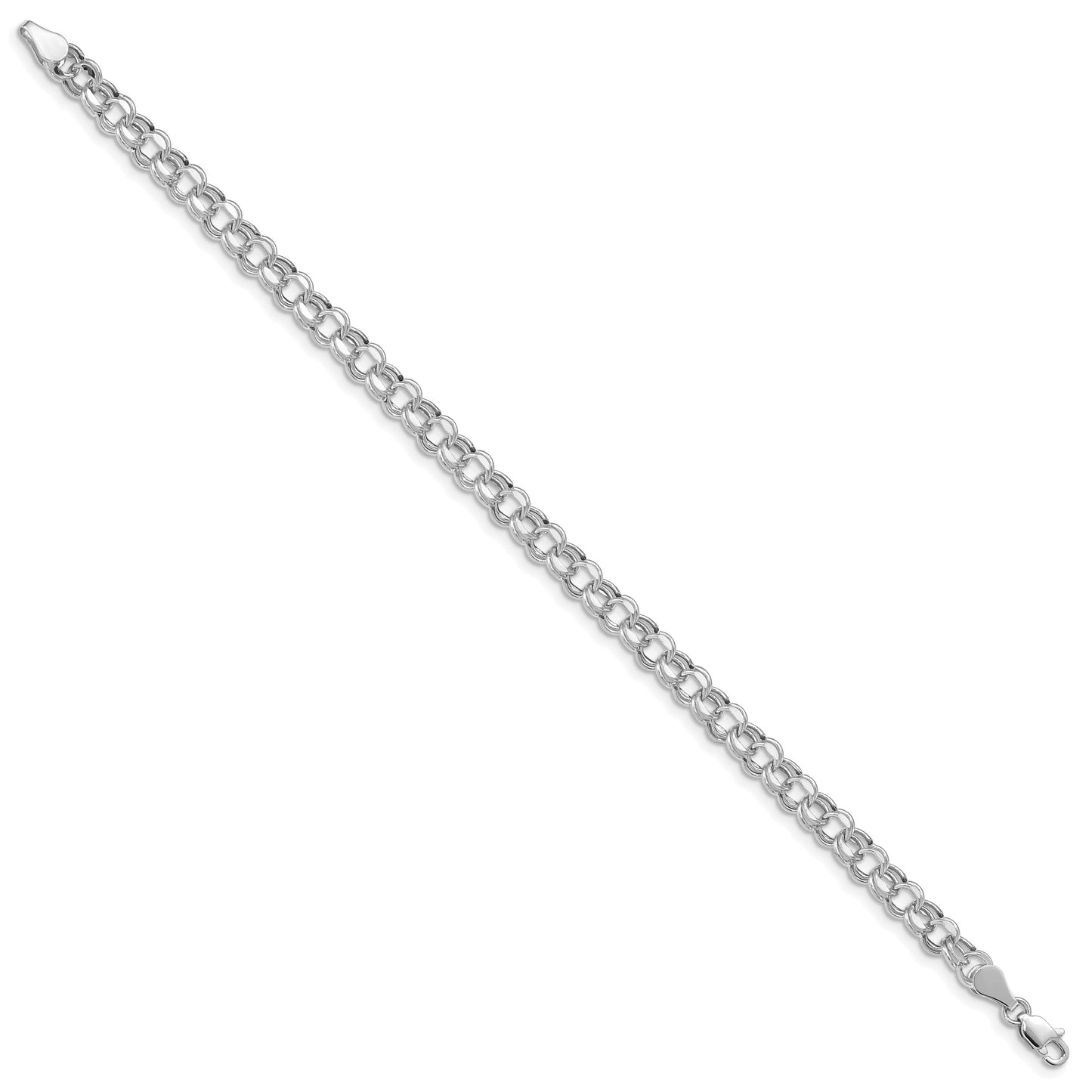 14k White Gold 5mm Hollow Double Link 7.25 inch Charm Bracelet