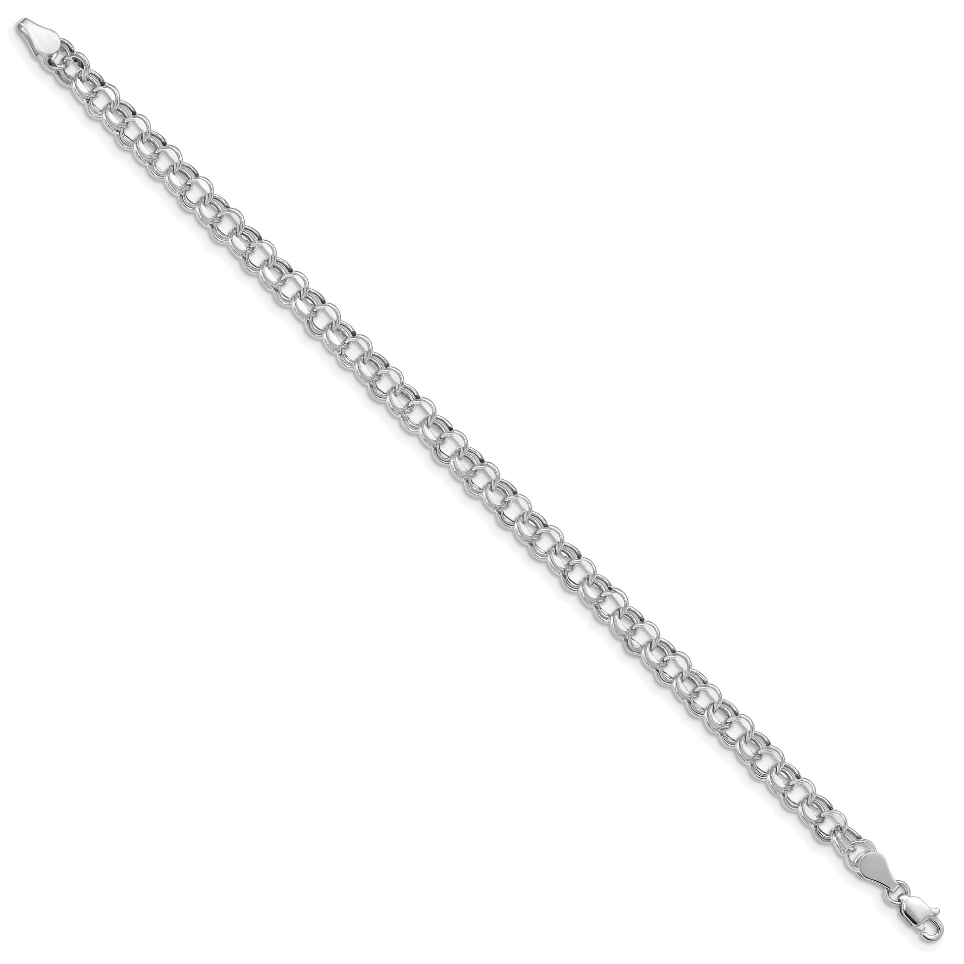 14k White Gold 5mm Hollow Double Link 7.25 inch Charm Bracelet
