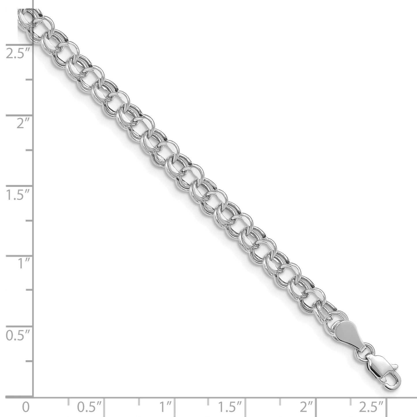 14k White Gold 5mm Hollow Double Link 7.25 inch Charm Bracelet