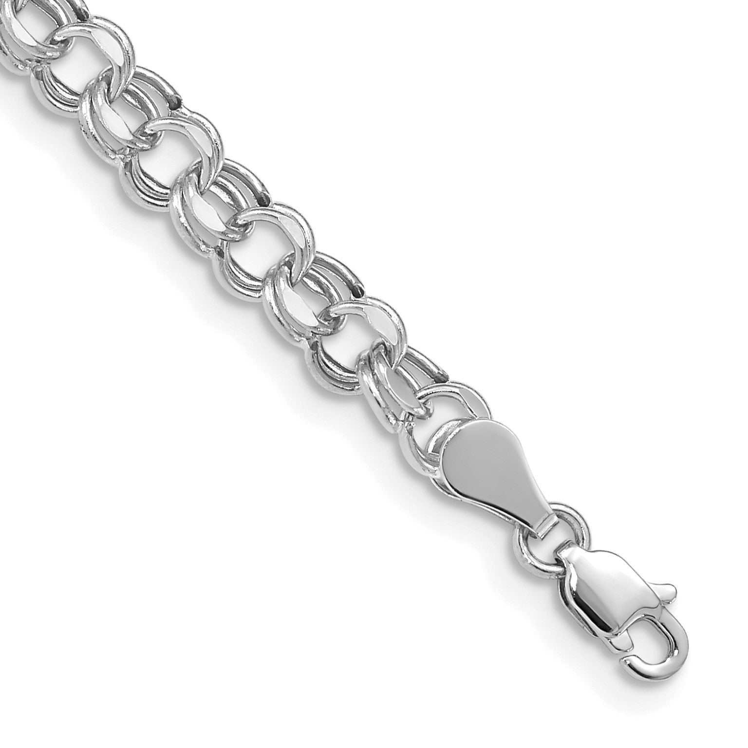 14k White Gold 5mm Hollow Double Link 7.25 inch Charm Bracelet
