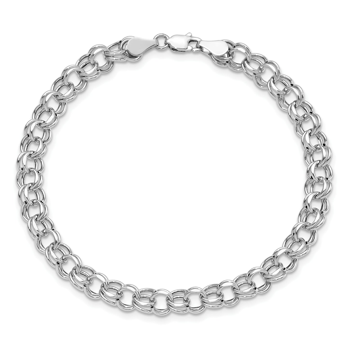 14k White Gold 6.25mm Hollow Double Link 8.25 inch Charm Bracelet