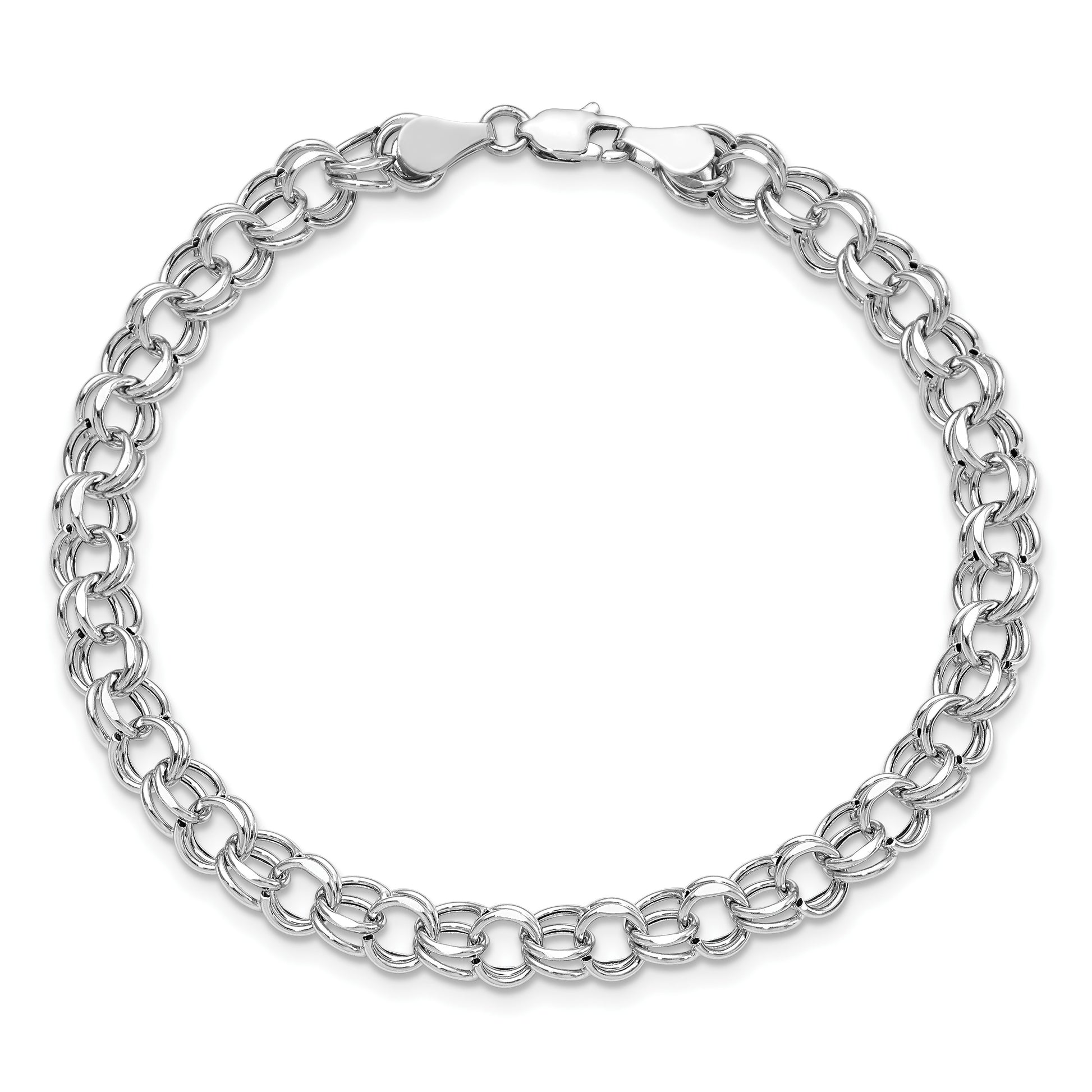 14k White Gold 6.25mm Hollow Double Link 8.25 inch Charm Bracelet